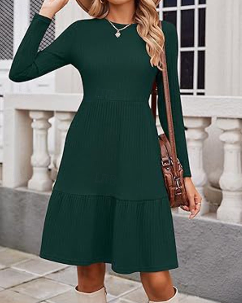 Damen Minikleid Pulloverkleid Freizeitkleid Modern Outdoor Täglich Ausgehen Normale Passform Einfach Langarm Rundhalsausschnitt Wein Braun Grün Grau Frühling Herbst 2025 - $26.99 –P9