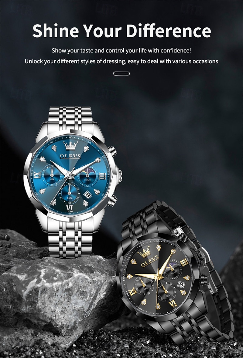 The New Olevs Men'S Business Watch With Luminous Calendar Small Three-Hand Moon Phase Display Multi-Functional Quartz Watch Waterproof Casual And Fashionable Men'S Sports Wristwatch 2025 - $34.99 –P4