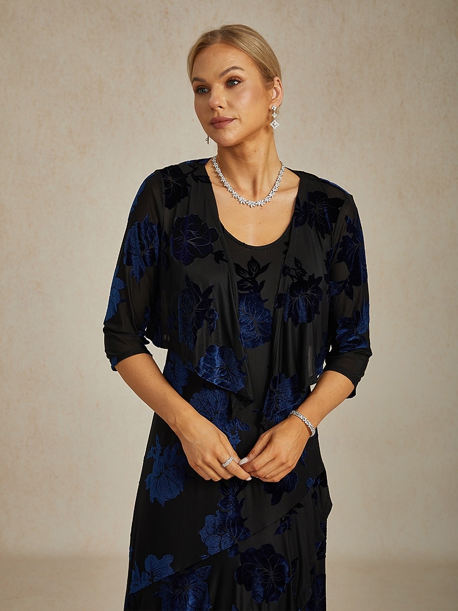 Femmes Haussements d'épaules Fleuri Élégant ancien Manche 3/4 Col en V robe demoiselle d honneur Tenue de soirée Soirée bleu marine Automne Hiver de 2025 ? $49.99 –P1