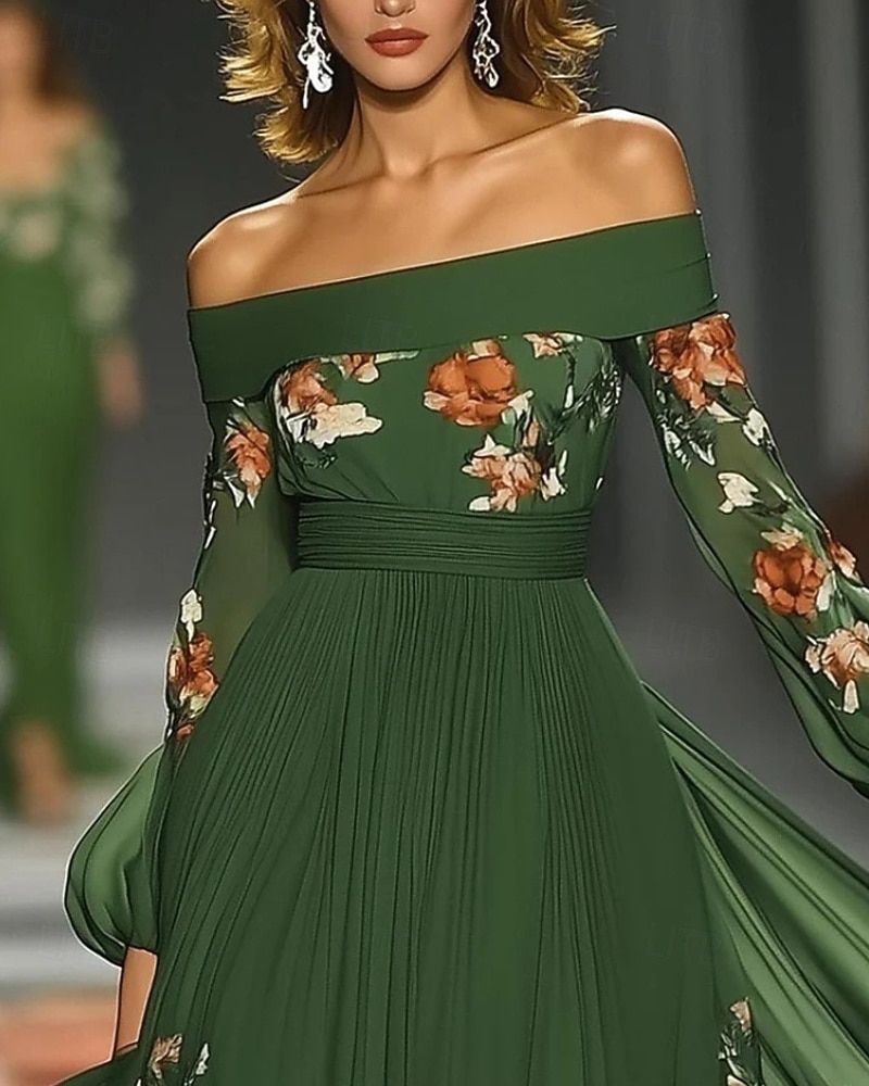 Femmes Robe Longue Maxi Robe Robe de Soirée Robe de Cocktail Robe Imprimée Élégant Moderne Extérieur Soirée Coupe régulière Fleuri manche longue Épaules Dénudées Vert Automne Hiver de 2025 ? $40.49 –P3