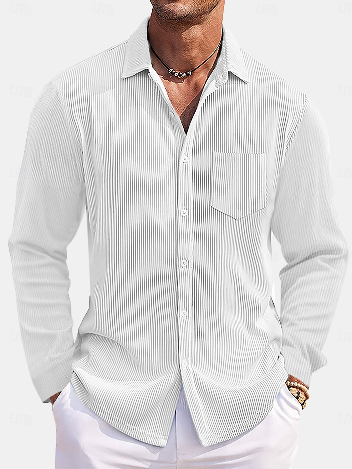 Hombre Camisa Camisa casual Camisa de Pana Abotonar la camisa Azul Marino Manga Larga Plano Cuello Vuelto Casual Exterior Bolsillo Ropa Moda Casual 2026 - $29.99 –P7