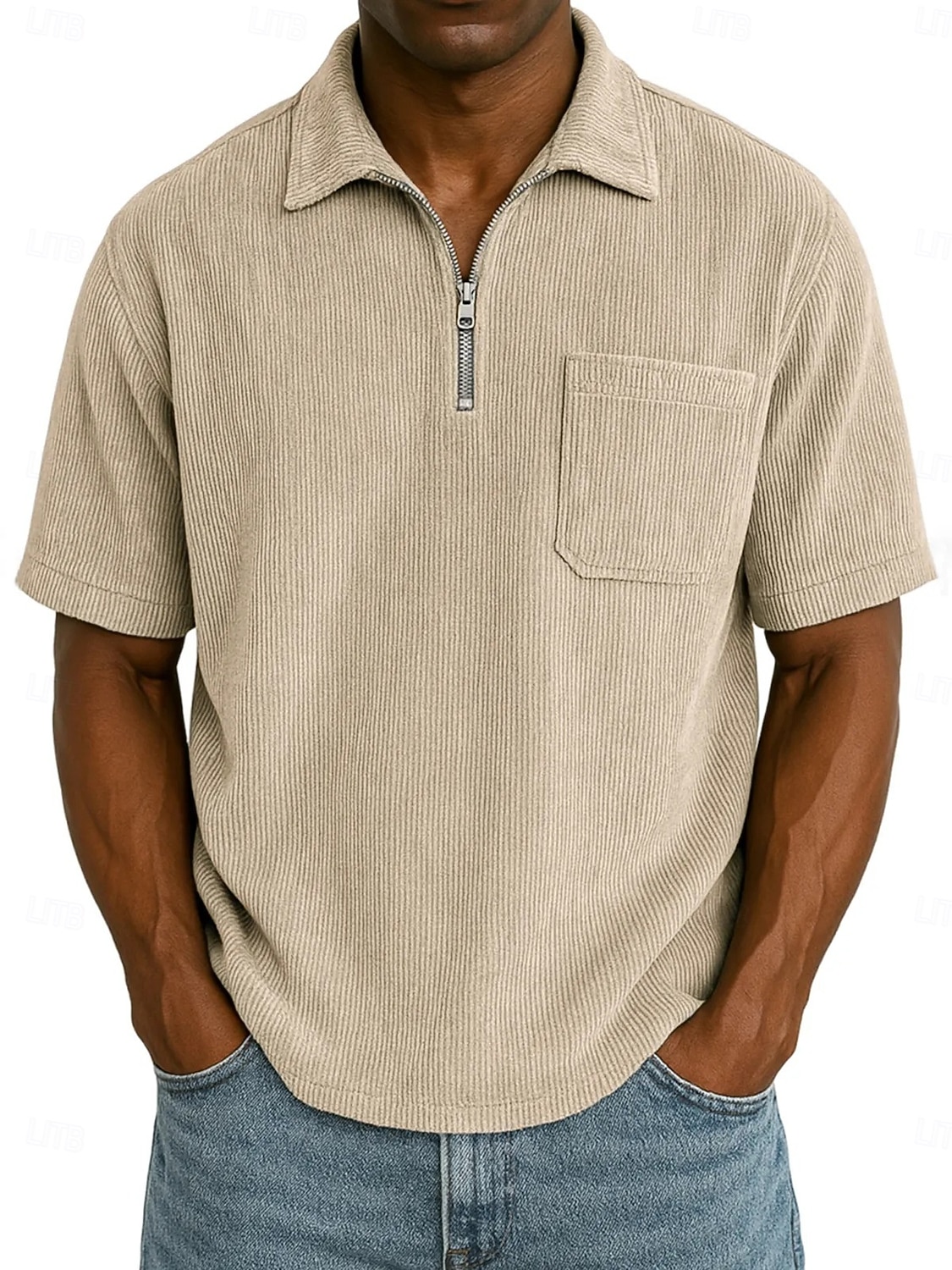 Homme Polo à fermeture éclair Texturé Occasionnel Fête Revers Zip quart Manche Courte Mode Basique Uni Texturé Quart de zip Chaud Été Printemps Coupe régulière Marron foncé Violet Kaki Polo de 2026 ? $29.99 –P8