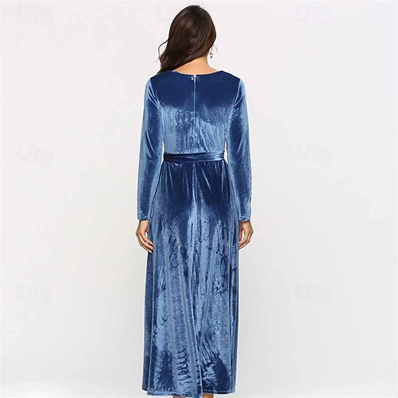 Damen Midikleid Samtkleid Cocktailkleid Elegant Mode Modern Outdoor Party Party-Abendmode Normale Passform Einfach Langarm Rundhalsausschnitt Blau Frühling Winter Herbst 2025 - $31.99 –P2