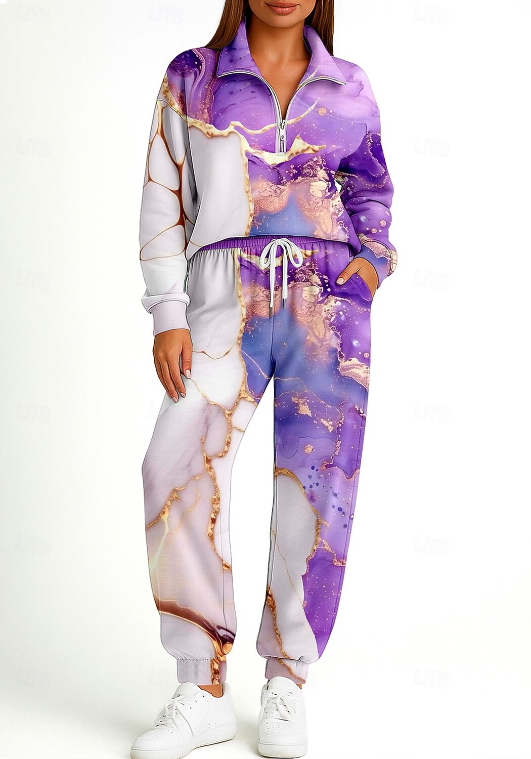 نسائي كنزة بدلة رياضية بدلة رياضية من قطعتين رباط إحزم الهندسة أطقم ملابس رياضية الخريف أرجواني مهنة الخارج السفر خفة الوزن موضة كم طويل رياضة ألبسة رياضية قابل للبسط عادي 2025 - $37.99 –P1