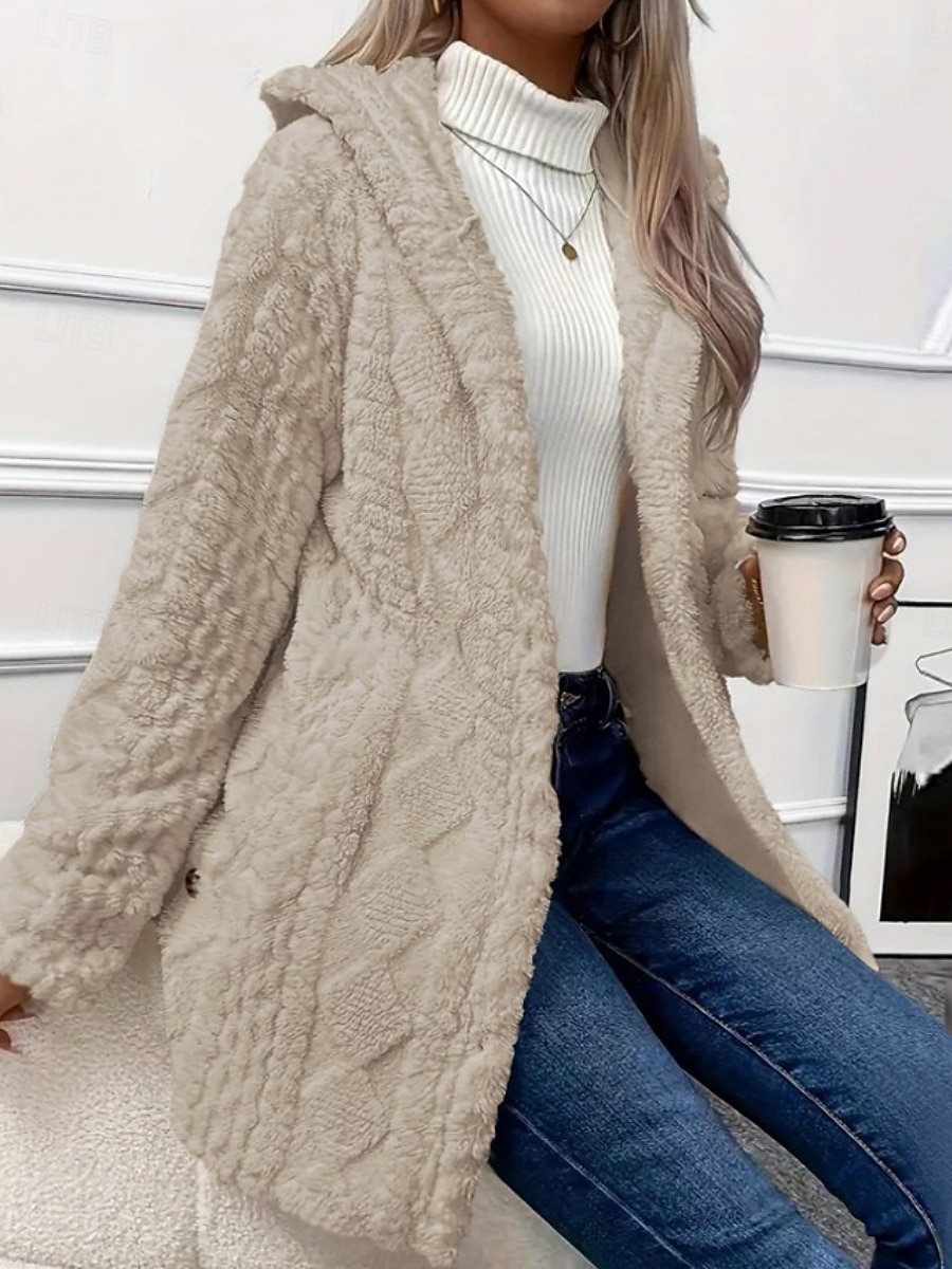 Femmes Veste Sherpa Veste Décontractée Confortable Respirant Avec Poches Boutons Occasionnel Uni Vacances Rue Occasionnel Tenue quotidienne Ouvert devant Régulier À capuche Coupe régulière manche de 2025 ? $28.99 –P7