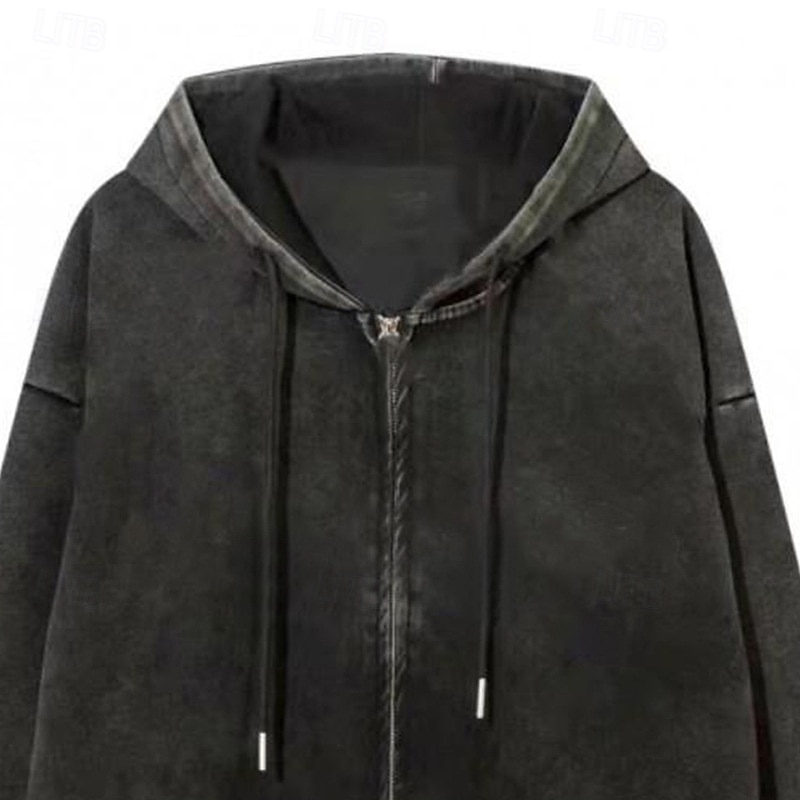 Per uomo Felpa con cappuccio a zip intera Felpa con cappuccio Felpa con cappuccio invecchiata Nero Con Cappuccio Semplice Tasca Casuale Quotidiano Uscire Streetwear Casual Autunno & Inverno del 2025 a $35.99 –P3