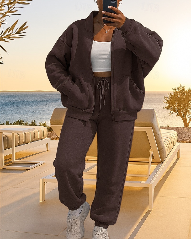 Per donna Tuta da 2 pezzi Set di tute da ginnastica Abbigliamento sportivo Con zip Baggy Tinta unita Completo Abbigliamento Autunno Nero Beige Corsa Lavoro All'aperto Leggero Di tendenza Manica Lunga del 2026 a $37.99 –P4