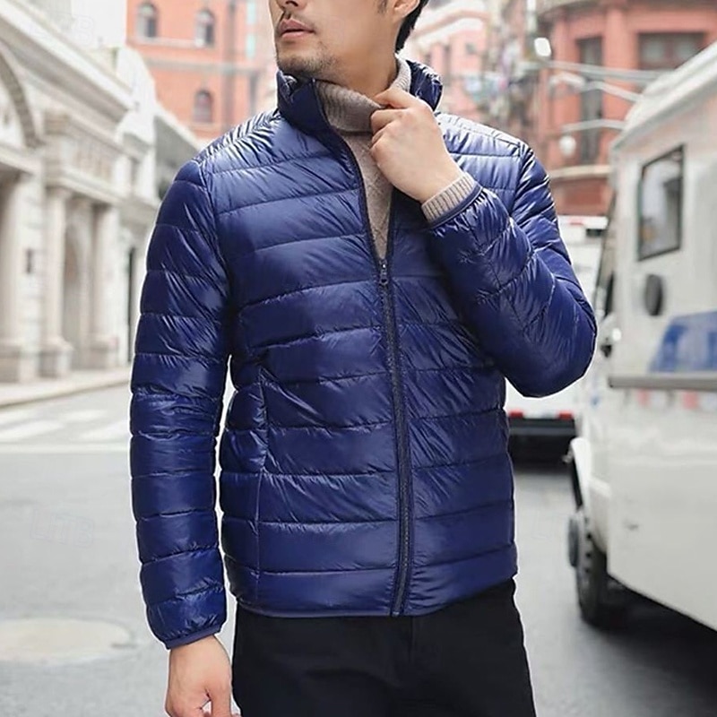 Bărbați Palton de iarnă Geacă puffer Jachetă căptușită Buzunar Poliester Vacanță Purtare Zilnică Dată Regulat Modă Casual Comfortabil Termic cald Iarnă Culoare solidă / simplă Roșu Vin Negru 2025 - $20.99 –P5