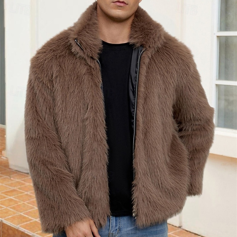 Pánské Neformální bunda Kabát z umělé kožešiny Dovolená Denní Zahřívací Plyš Podzim Zima Bez vzoru Módní Šik ven Stojáček Standardní Černá Bílá Žlutá Královská modř Velbloudí Saka 2026 - $51.99 –P12