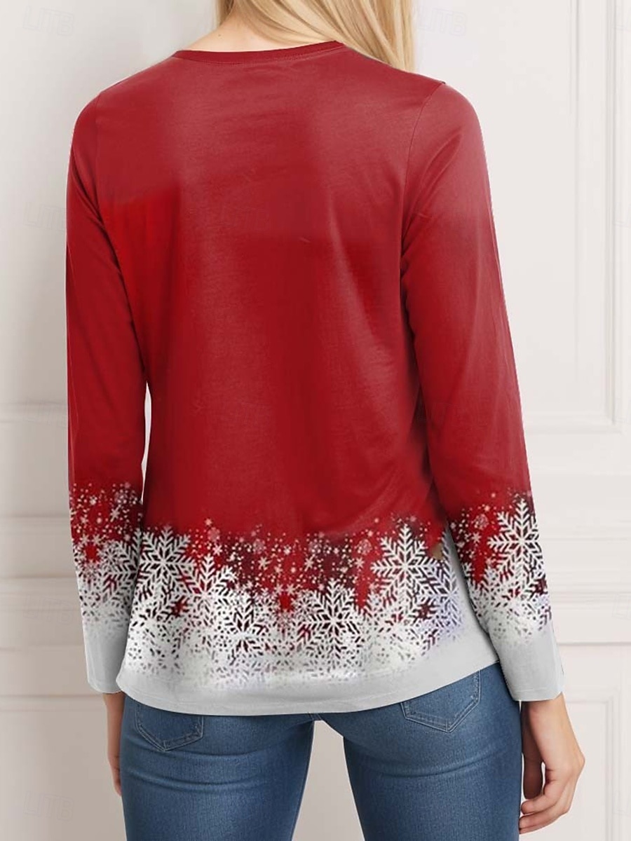 Noël Femme T Shirt Graphique Mode Vintage Élégante Manches Longues Col Ras du Cou Tops Réguliers Imprimé Blanc Rouge Bleu Printemps Automne Hiver de 2025 ? $10.99 –P3