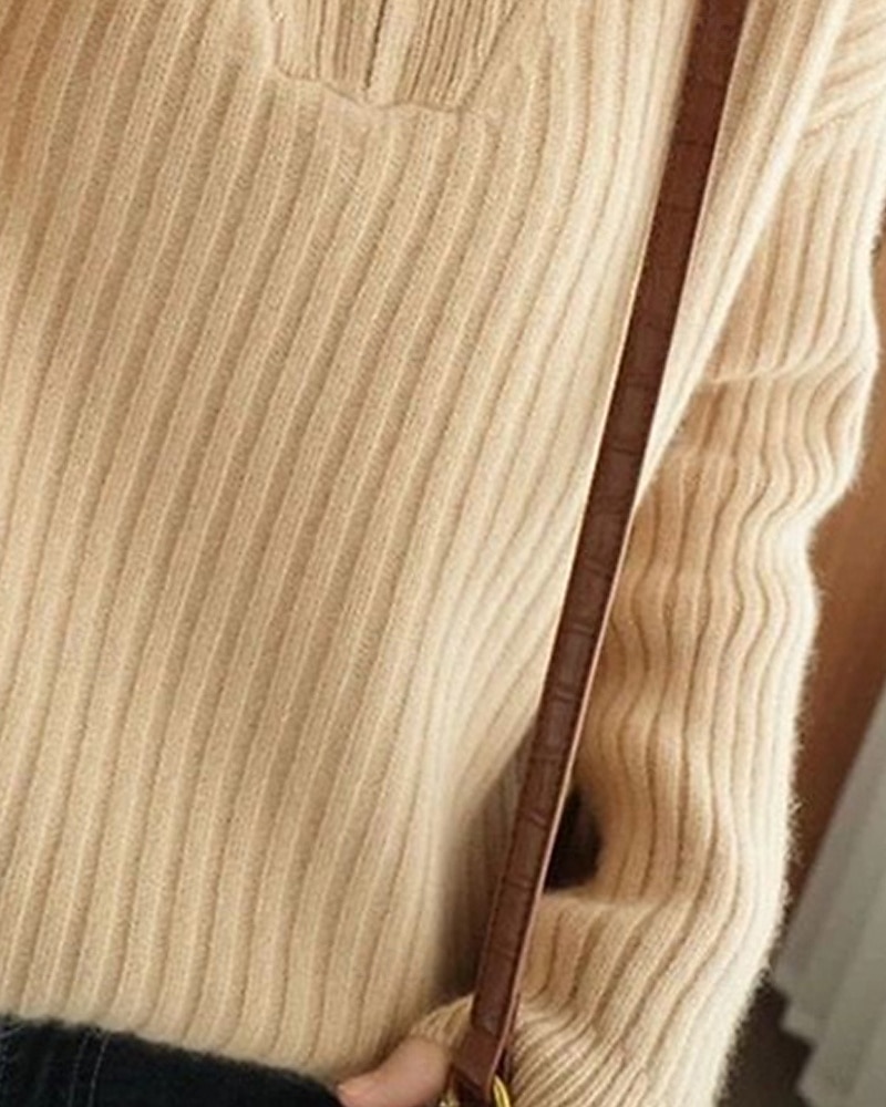 Damen Pullover Mode Basic Lässig Einfarbig Gerippt Halber Reißverschluss Reißverschluss Gestrickt Langarm Normale Oberteile Stricken Outdoor Täglich Wochenende Khaki Herbst Winter 2025 - $31.99 –P3