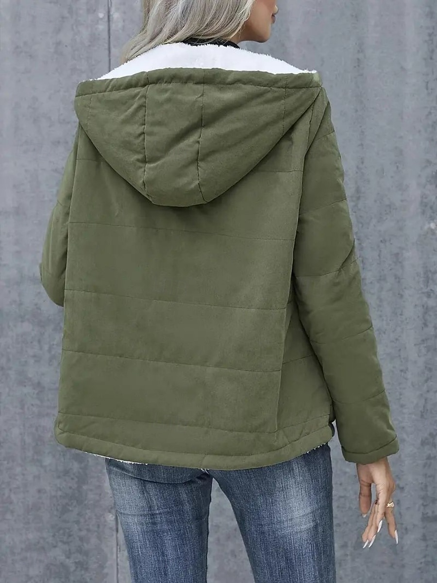Dam Vinterkappa Fleece-jacka Bekväm Andningsfunktion Ficka Ledigt Slät Semester Gata Ledigt Dagliga kläder Dragkedja Normal Huva Normal Långärmad Ytterkläder Svart Blå Kaki Vår Höst 2025 - $35.99 –P3