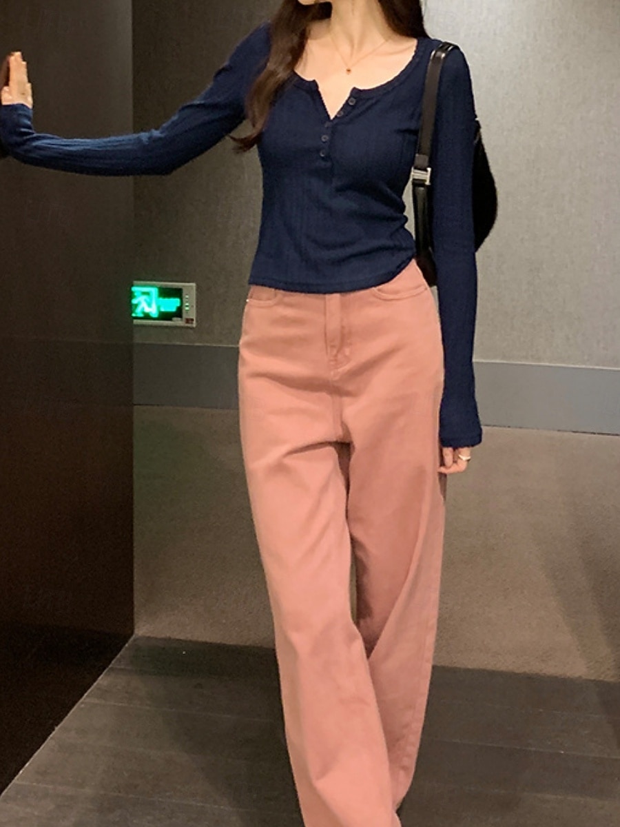 Damen Bluse Knöpfe Einfarbig Stilvoll Lässig Langarm Rundausschnitt Normale Oberteile Täglich Marineblau Dunkelgray Grau Frühling Herbst Winter 2026 - $21.99 –P11