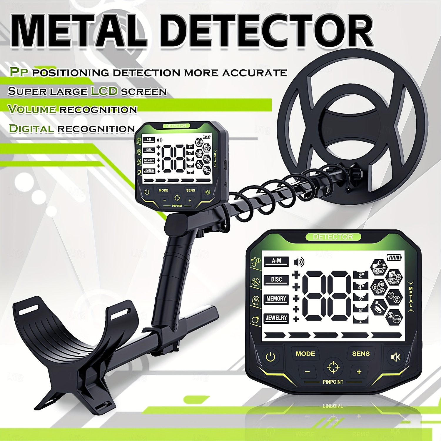 detector de metais profissional com bobina de 10" - posicionamento preciso e de alta definição para moedas &metais, display lcd, painel de controle ajustável (bateria não incluída) de 2025 por $604.39 –P1