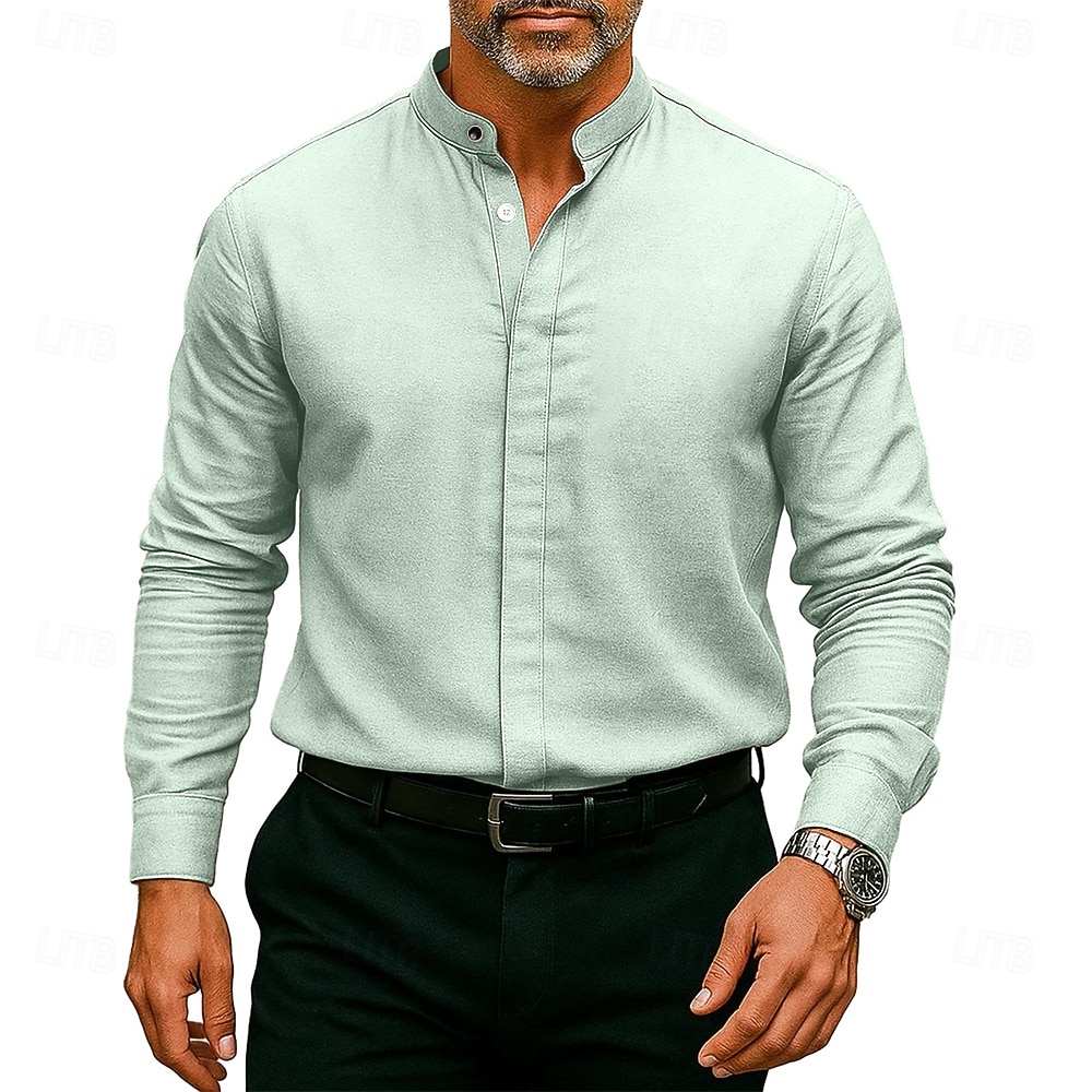 Homme Chemise Chemise habillée Chemise à col officier Uni Mariage Extérieur Noir Blanche Vin Bleu manche longue Col montant N / C Vêtement Tenue Avec Poches de 2025 ? $11.99 –P5