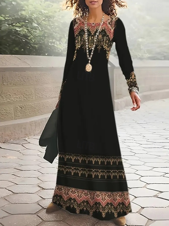 Pentru femei Rochie Maxi Rochie A line Rochie de vară Vacanță Casual Boho Zilnic Fit regulat Grafic Geometric Manșon Lung Stil Nautic Negru Maro Deschis Albastru piscină Albastru celest Var 2025 - $36.99 –P3