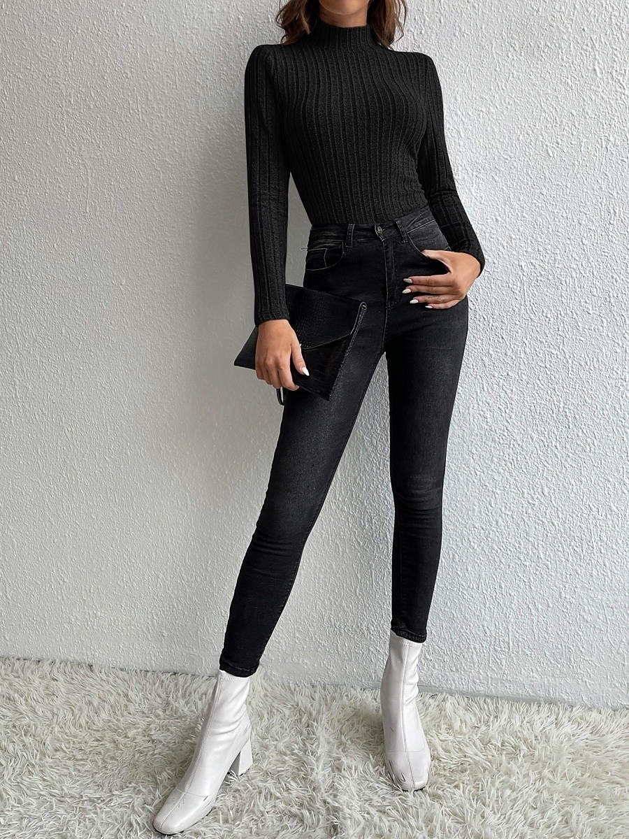 Női Blúz Fodrozott Tömör szín Stílusos Alkalmi Hosszú ujj Magasnyakú Normál felsők Napi Fekete Égszínkék Poros kék Khakizöld Szürke Tavasz Ősz Tél 2026 - $19.99 –P5