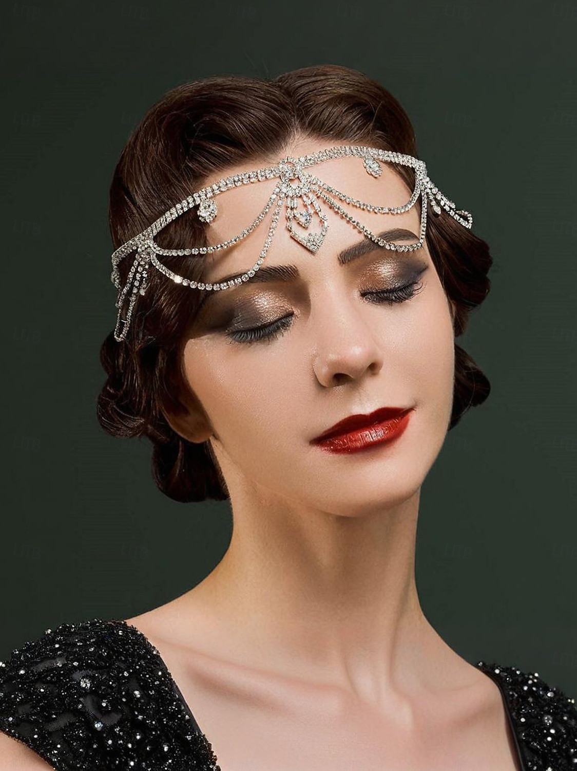 női 1920-as évekbeli Gatsby strasszos fejdísz, vintage flapper hajdísz Gatsby témájú bálokra és halloweeni partikra 2026 - $14.99 –P1