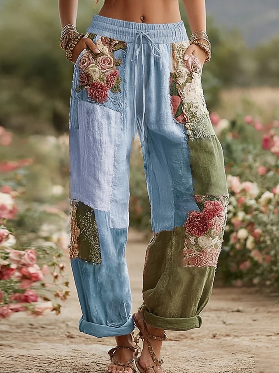 Női Széles lábszár Nadrágok Divat Utcai sikk Teljes hossz Közepes csípő Virágos Zseb Rugalmas derék Nyomtatott kellemes Lélegzési képesség Mikroelasztikus Napi Szabadtéri Hétköznapi Medence Fehér 2026 - $49.99 –P2