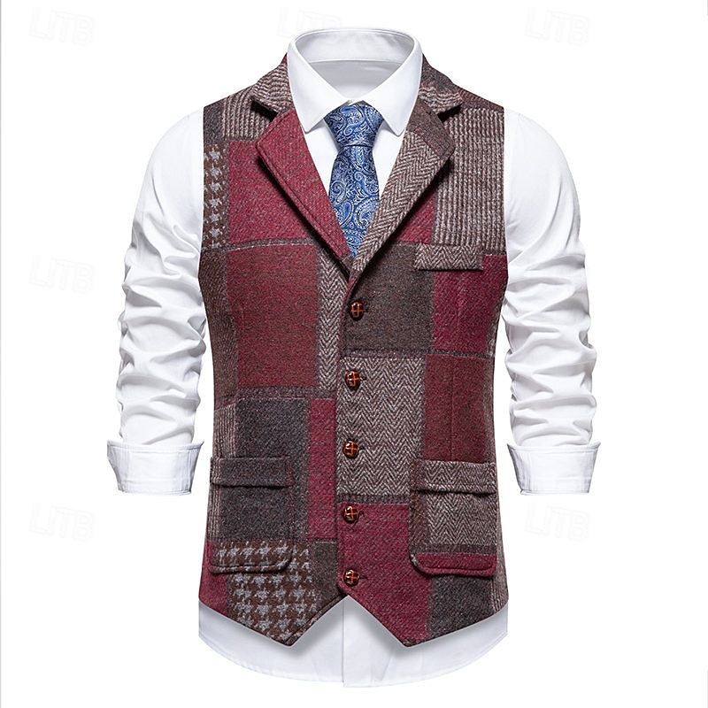 בגדי ריקוד גברים וסט חֲזִיָה Gilet חופשה מפלגה עֵסֶק אופנתי יום יומי אביב סתיו כיס כפתורים פוליאסטר נוח משובץ חזה יחיד כפתור יחיד דש רגיל פול יין כתום כחול כהה אֵפוֹד 2026 - $37.99 –P15