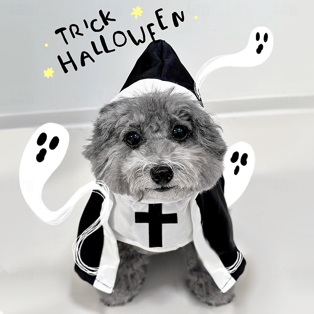 1dílný vtipný kostým jeptišky pro kočky a malé psy | černý hábit s bílým límcem a křížkem, nastavitelný | ideální na Halloween, večírky a focení, střední/velká/malá velikost 2025 - $15.49 –P10