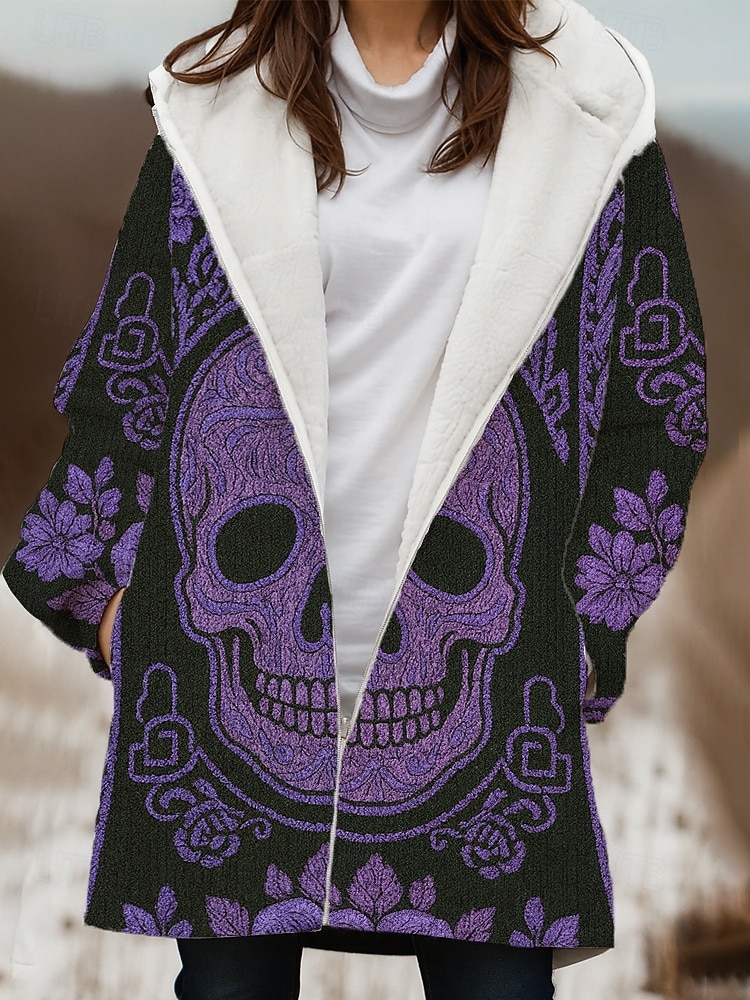 Mulheres Casaco de inverno Jaqueta de Inverno A Prova de Vento Manter Quente Zíper Bolsos Forrada com Fleece Abertura Frontal Casual Caveiras Ao ar livre Férias Casa Casual Longo Com Capuz Normal de 2025 por $52.99 –P4