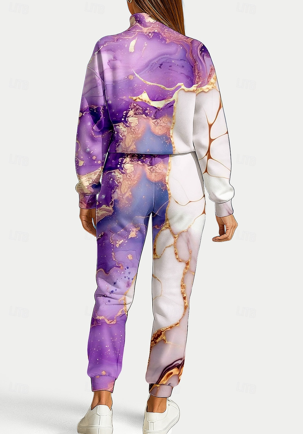 نسائي كنزة بدلة رياضية بدلة رياضية من قطعتين رباط إحزم الهندسة أطقم ملابس رياضية الخريف أرجواني مهنة الخارج السفر خفة الوزن موضة كم طويل رياضة ألبسة رياضية قابل للبسط عادي 2025 - $37.99 –P2