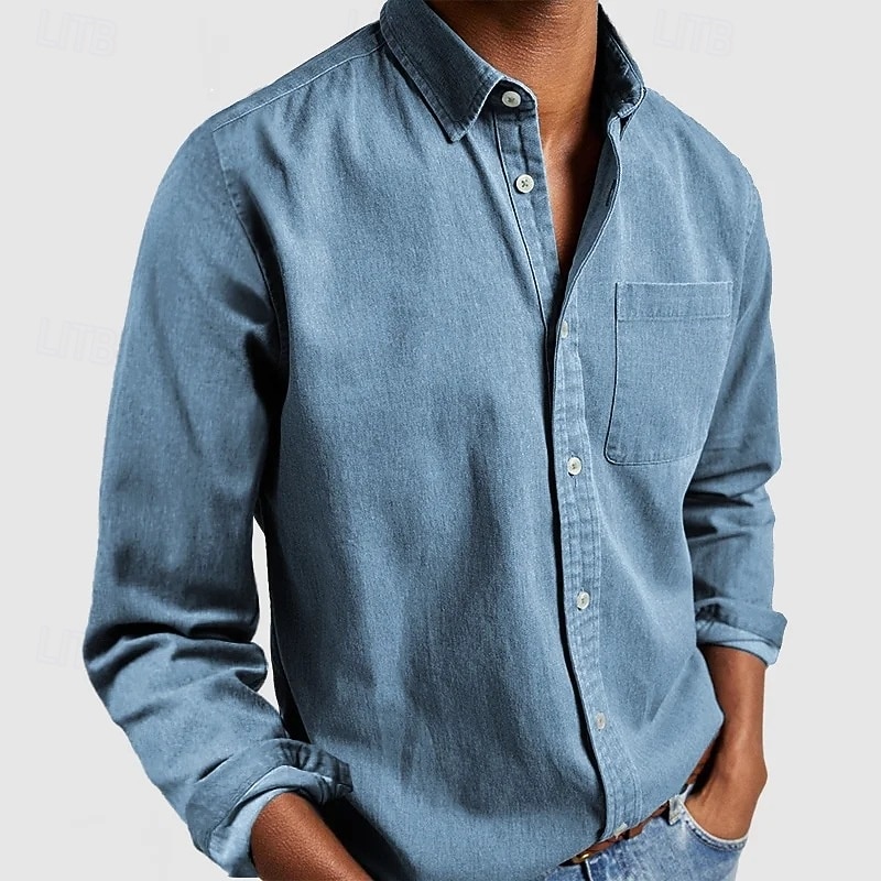 Herren Hemd Freizeithemd Knopfhemd Schwarz Weiß Rosa Rote Marineblau Langarm Einfach Revers Lässig Täglich Fronttasche Bekleidung Elegant Mode Lässig 2025 - $20.99 –P11