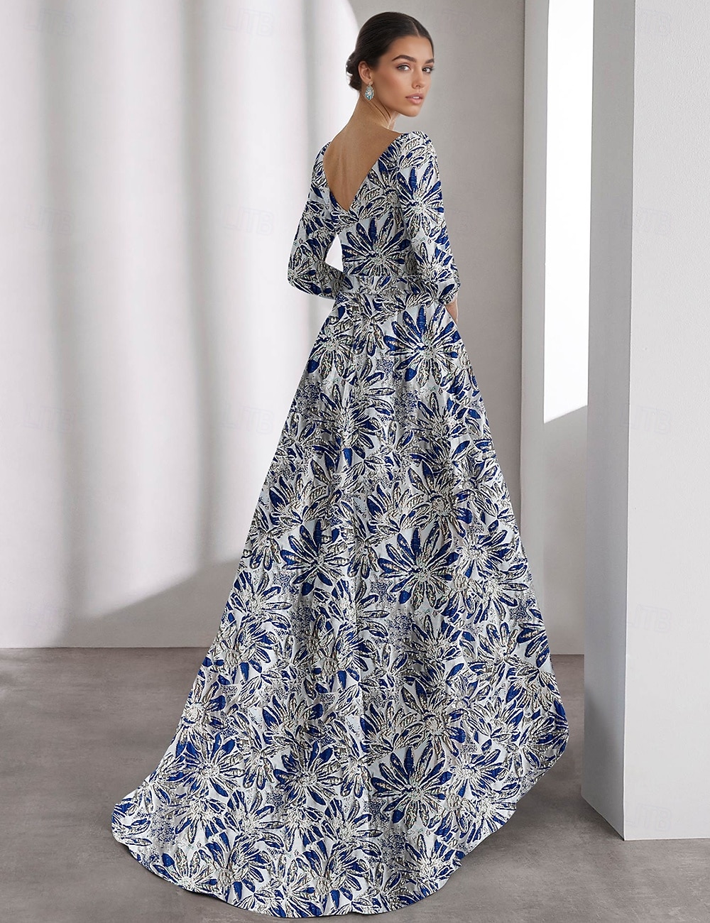 A-Linie Bodenlang Abendkleid Cocktailkleider Abendkleid Ballkleid Festliche Kleidung Elegant Dreiviertelarm V Ausschnitt Gartenparty Hochzeit Jacquard mit Tasche 2026 - $195.99 –P2