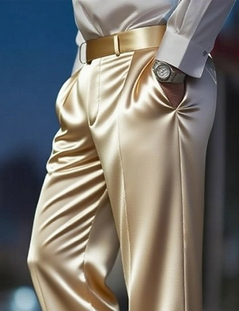 Pánské Saténové kalhoty Kalhoty Oblekové Hedvábí jako Oblek Kalhoty Kapsy Straight-Leg Bez vzoru Prodyšné Plná délka Svatební Párty Obchod Módní Šik ven Černá Bílá Neelastické 2026 - $12.99 –P2