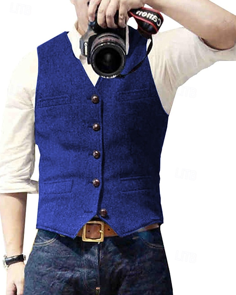 Hombre Chaleco Vacaciones Fiesta Negocio Moda Casual Primavera Otoño Bolsillo Botones Poliéster Cómodo Color sólido Recto 1 botón Escote en Pico Ajuste regular Plata Negro Champaña Vino Chaleco 2025 - $24.99 –P11