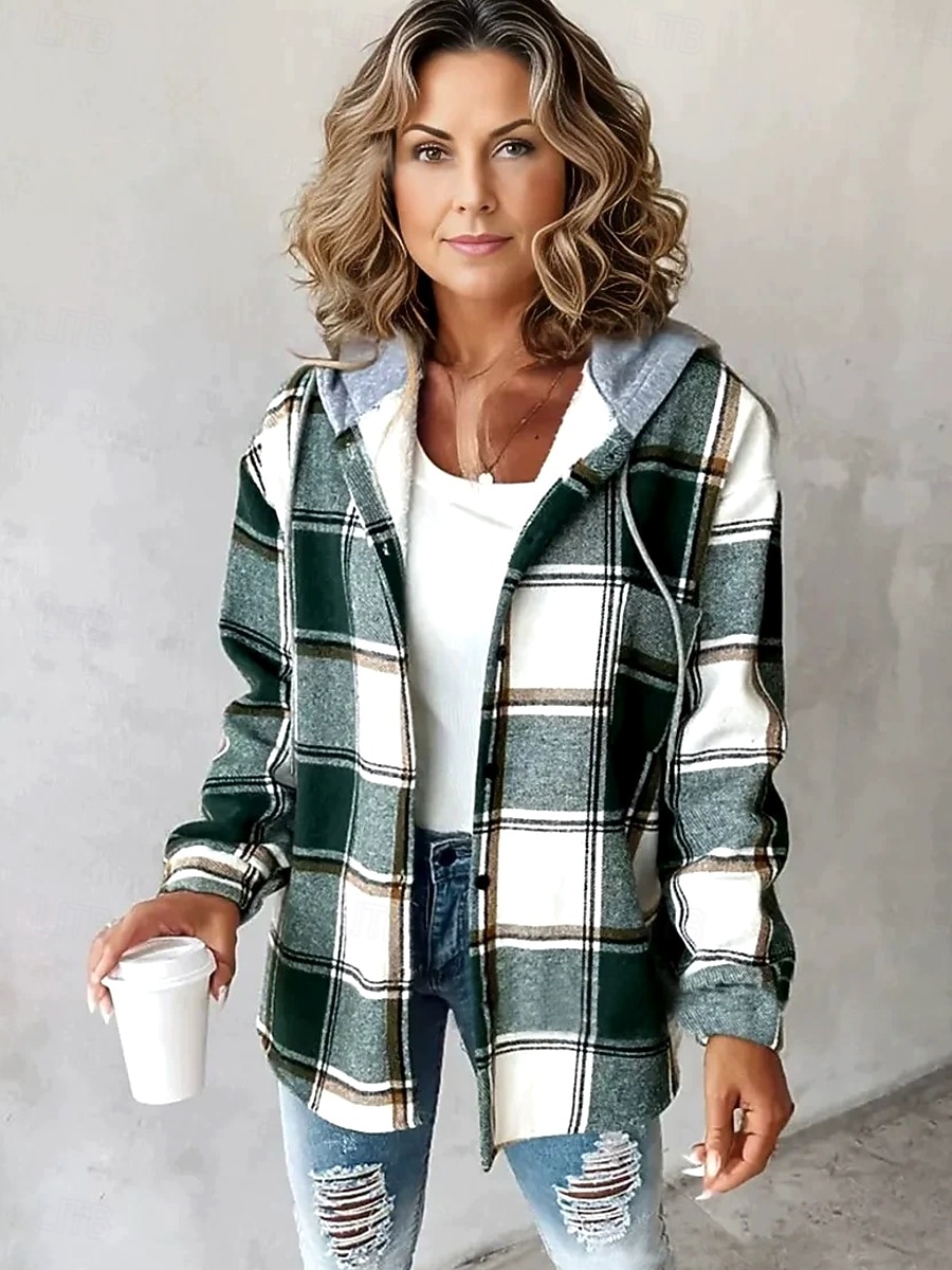 Damen Kapuzenpullover Druck Fronttasche Grafik Geometrisch Karomuster Vintage Lässig Langarm Mit Kapuze Normale Oberteile Lässig Straße Alltagskleidung Rote Braun Grün Hell Gray Herbst Winter 2026 - €32.99 –P1