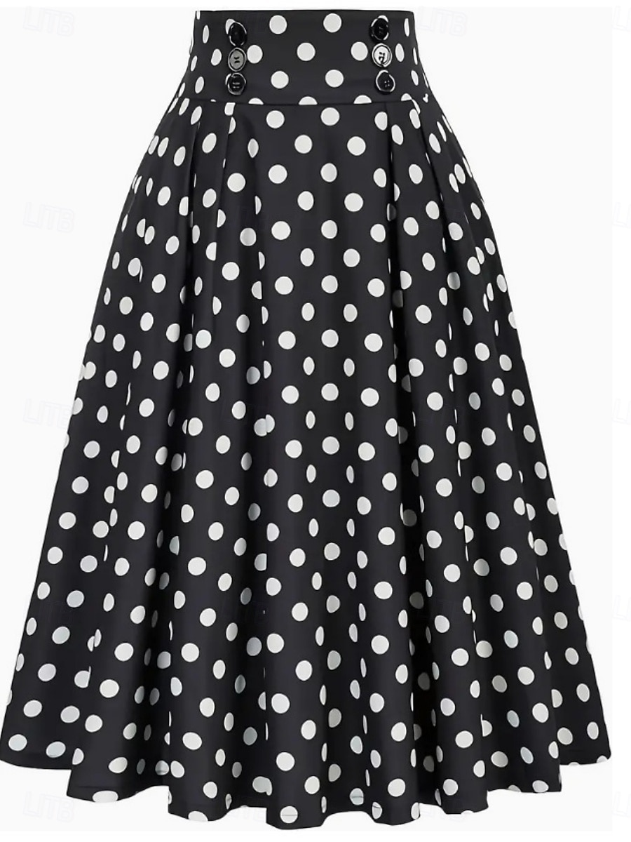 Mujer Vintage Moda Midi Alta cintura Faldas A Lunares Estampado Microelástico Diario Calle Negro Primavera 2026 - $24.99 –P1