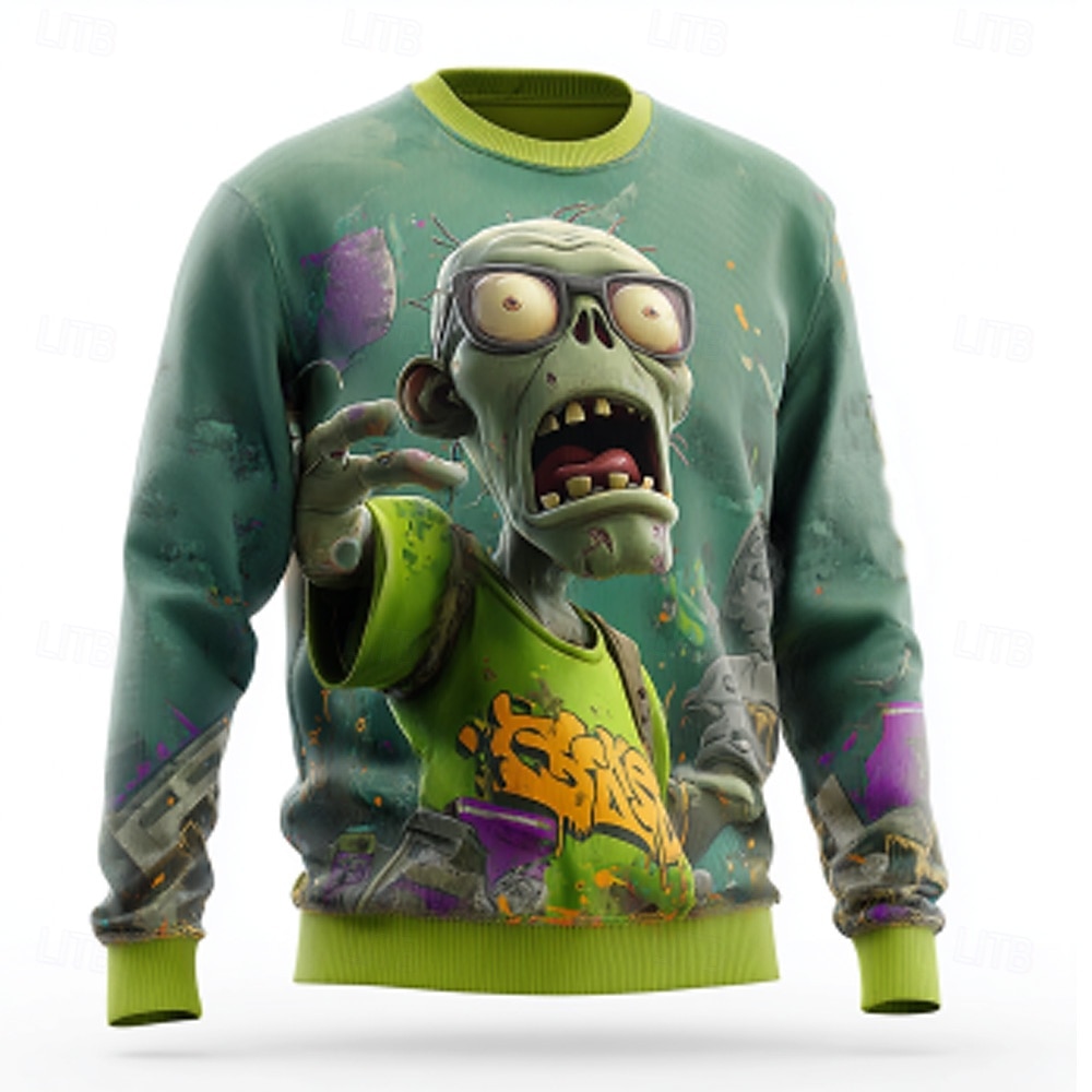 Halloween Herr Zombier Pullover tröja Stickat Rund halsringning Ledigt Semester Dagligen 3D-utskrift Stickat Håller värmen Långärmad Vår Höst Vinter Grön 1# Grön 2# Grön 3# 2025 - $28.99 –P4