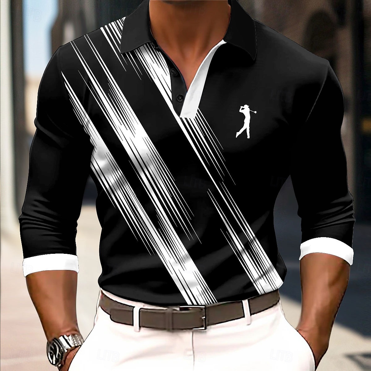 Per uomo Geometrico Linea Polo Manica Lunga Magliette polo Camicie con Colletto Business Casual Affari Athleisure Abbigliamento quotidiano Stampa 3D Bottoni Primavera Autunno Inverno Nero Bianco Blu del 2026 a $22.99 –P1