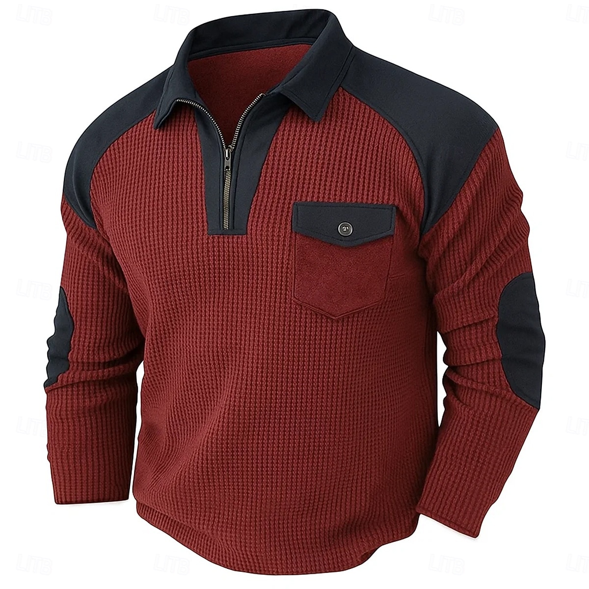 Herren Waffel-T-Shirt Waffel-Henley-Hemd Langarm Revers Viertelreißverschluss Herbst Frühling & Herbst Einfarbig Mode Basic Lässig Taschen Patchwork Straße Lässig Sport Schwarz Wein Marineblau Top 2025 - $25.99 –P5