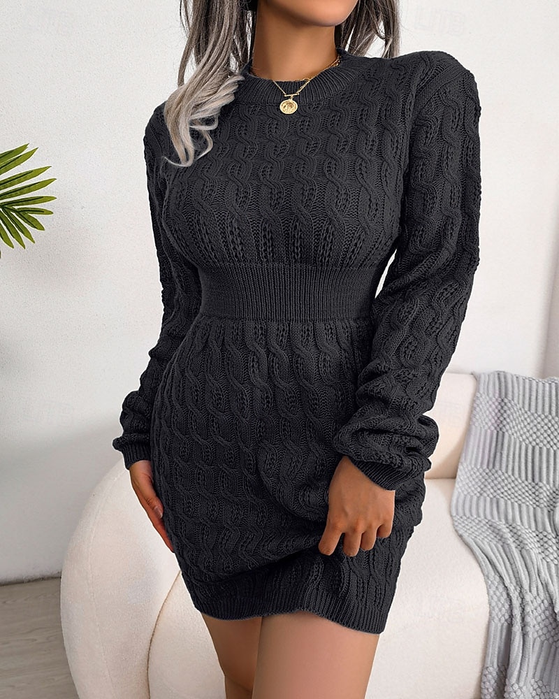 Damen Minikleid Pulloverkleid Bodycon Etui-Kleid Mode Modern Täglich Wochenende Normale Passform Einfach Langarm Rundhalsausschnitt Schwarz Weiß Blau Frühling Herbst 2025 - $34.99 –P6