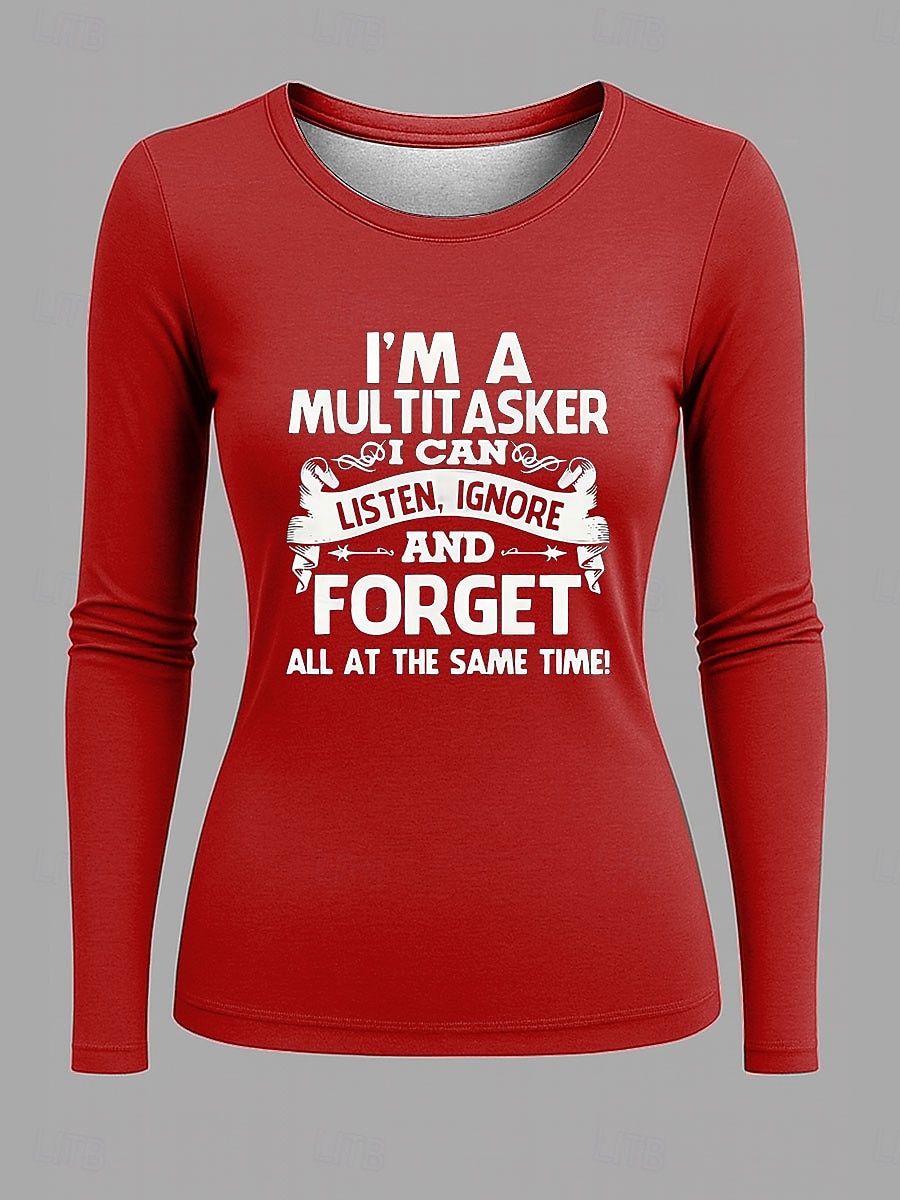 Dámské Tričko Grafika Písmeno Vinobraní Módní stylové Dlouhý rukáv Tričkový Kulatý Běžné topy Denní Víkend Tisk Černá Rubínově červená Vodní modrá Šedá Jaro Podzim 2025 - $22.99 –P4