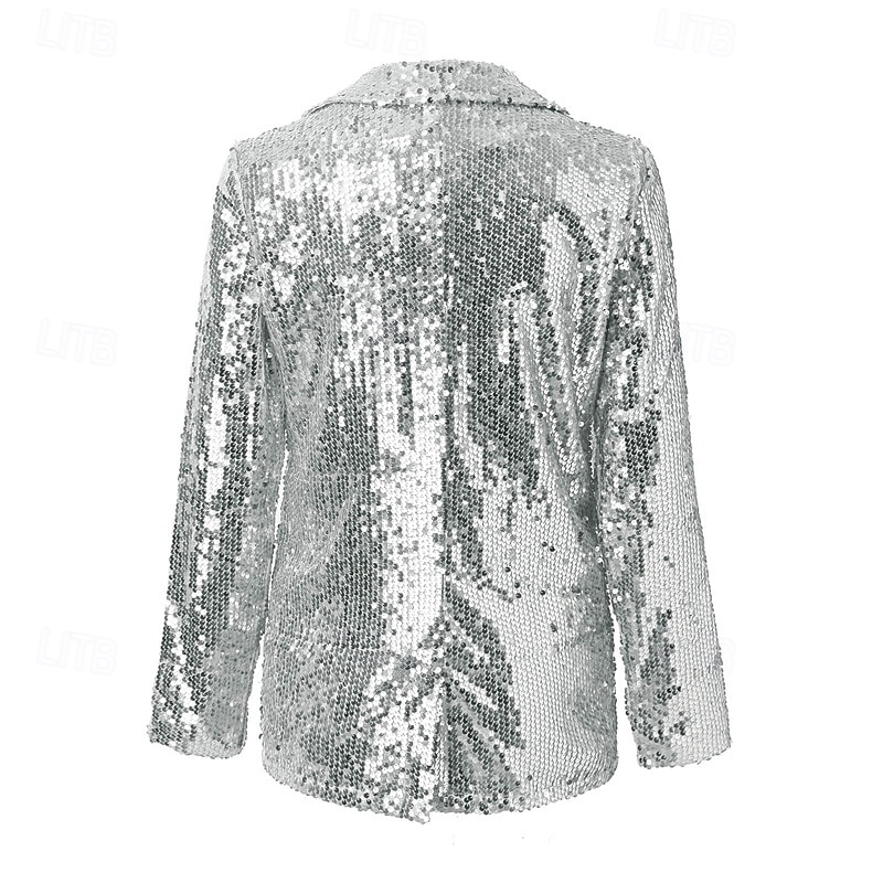 Pentru femei Jachetă cămașă Blazer Comfortabil Respirabil Sequin Modă Zilnic Simplu În aer liber Casual Zilnic Regulat Rever Fit regulat Manșon Lung Îmbrăcăminte exterioară Argintiu Negru Roșu Vin 2025 - $28.99 –P7