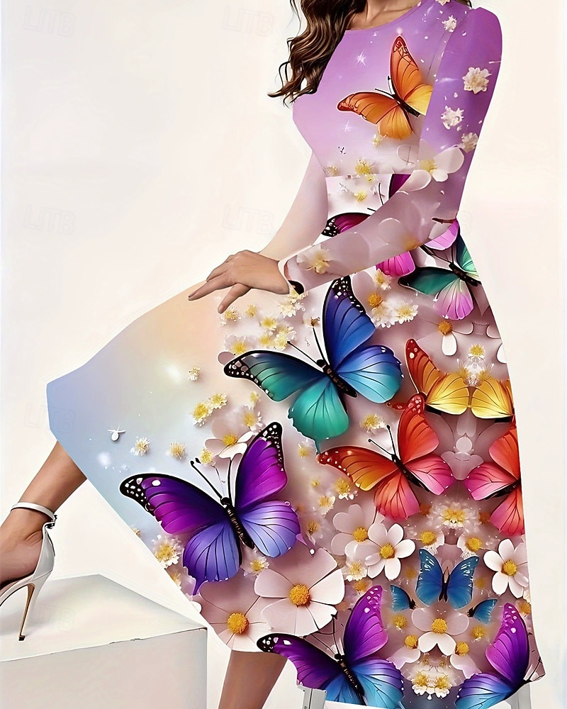 Femmes Robe Longue Maxi Robe Robe bohème Élégant ancien Mode Extérieur Soirée Quotidien Coupe régulière Graphique Papillon manche longue Col ras du cou Aqua bleu Jaune Rose Claire Bleu Printemps de 2025 ? $10.99 –P3