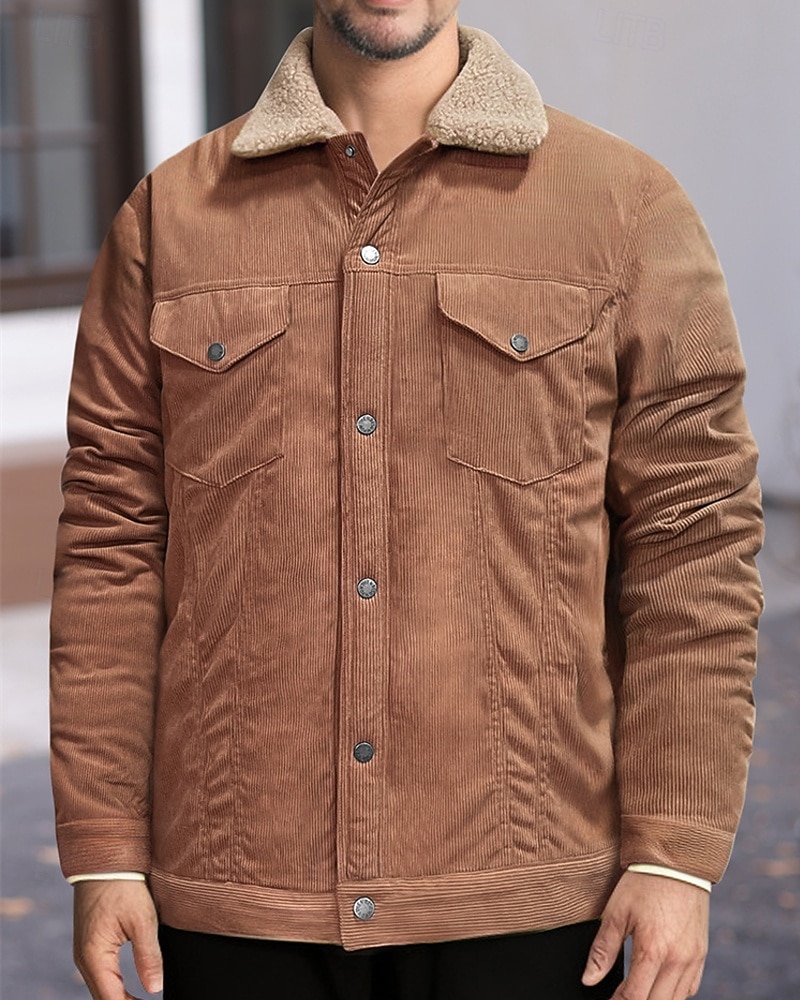 Per uomo Giacca Invernale Giacca in Velluto a Coste Giacca in Pile Giacca Casual Vacanza Quotidiano Calore Termico Tasca Pile Inverno Semplice Moda Streetwear Bavero Regolare Nero Verde chiaro Blu del 2025 a $54.99 –P1
