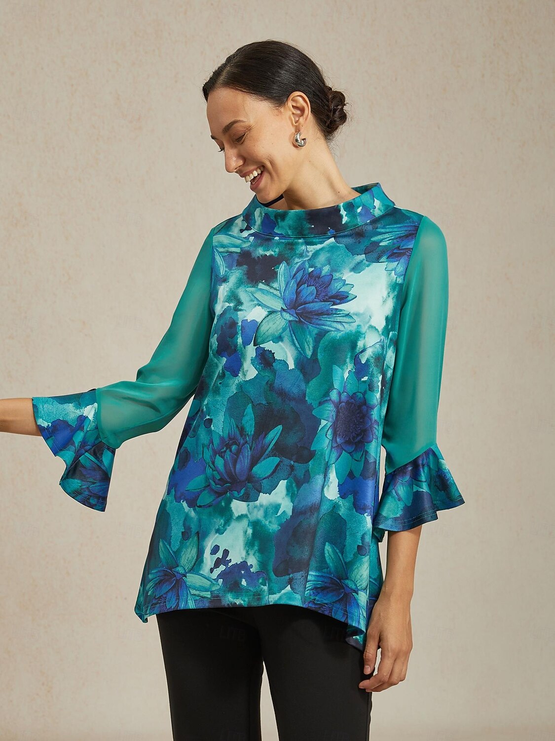 Chemisier femme vert tie dye floral pull en tricot extensible coupe confortable décontracté vacances printemps été automne de 2025 ? $61.99 –P6