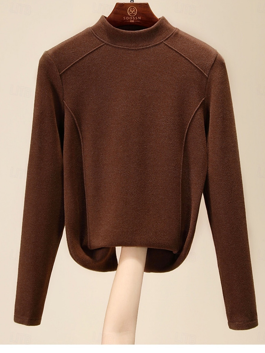Dame Bluse Helfarge Stilfull Fritid Langermet Mock Neck Vanlige topper Daglig Svart Gul Brun Grønn Mørkegrå Sommer Vår Høst 2025 - $12.99 –P4