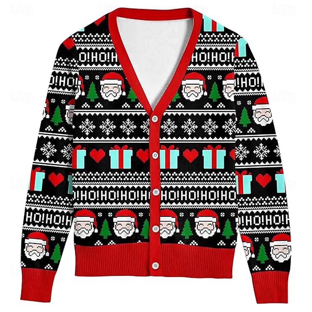 Уродливый рождественский свитер Муж. Дед Мороз Рождественский образец Кардиган Вязаная одежда V-образный вырез На каждый день Школа Отпуск Повседневные 3D печать Сохраняет тепло Длинный рукав 2025 - $38.99 –P3
