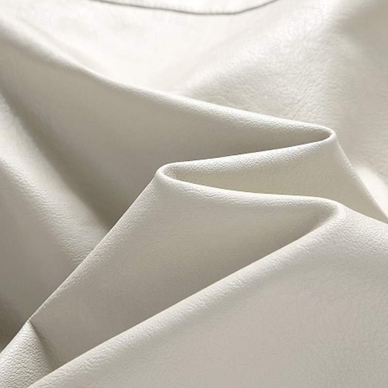 Men's Faux Leather Jacket Fleece Jacket Biker Jacket Motorcycle Jacket Vacation Daily Windproof Warm Pocket Fleece Fall Winter Plain Fashion Classic Stand Collar Regular Black White Wine Jacket 2025 - $54.99 –P12