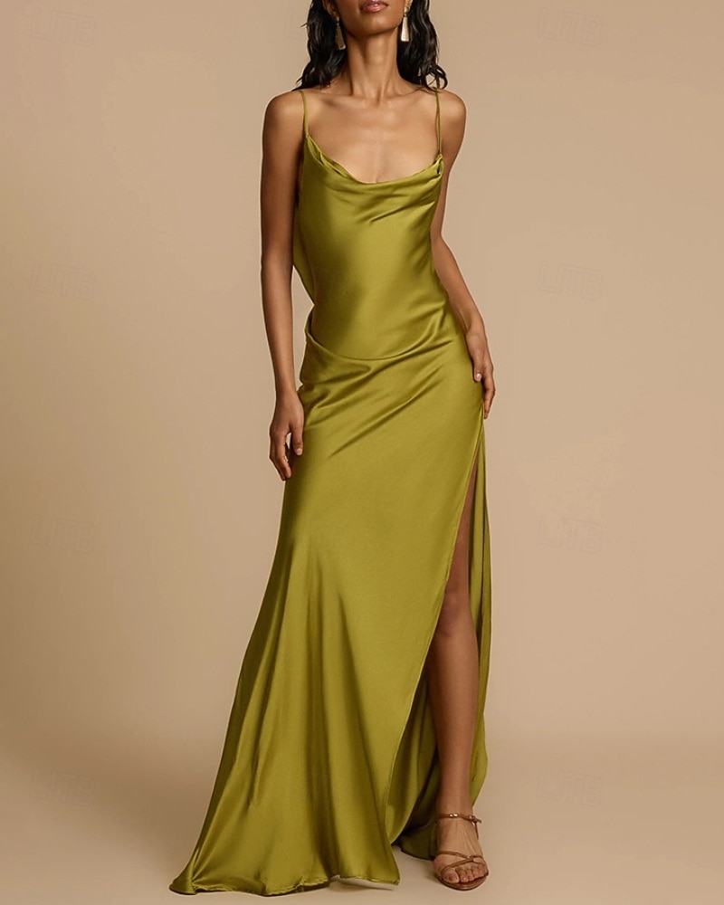 Dames Lange jurk maxi-jurk Feestjurk Cocktail jurk Satijnen Jurk Slipdress Modieus Modern Feest Speciale gelegenheden  Avond Feest Normale pasvorm Effen Mouwloos hihnat Groen Lente Herfst 2025 - $27.99 –P2