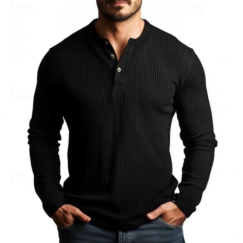 Per uomo Maglietta Maglietta a Maglia a Coste Camicia a Maniche Lunghe Manica Lunga Henley Primavera Autunno Inverno Semplice Testurizzato Striscia di Fossa Moda Designer Essenziale Lavoro a maglia del 2025 a $18.99 –P1