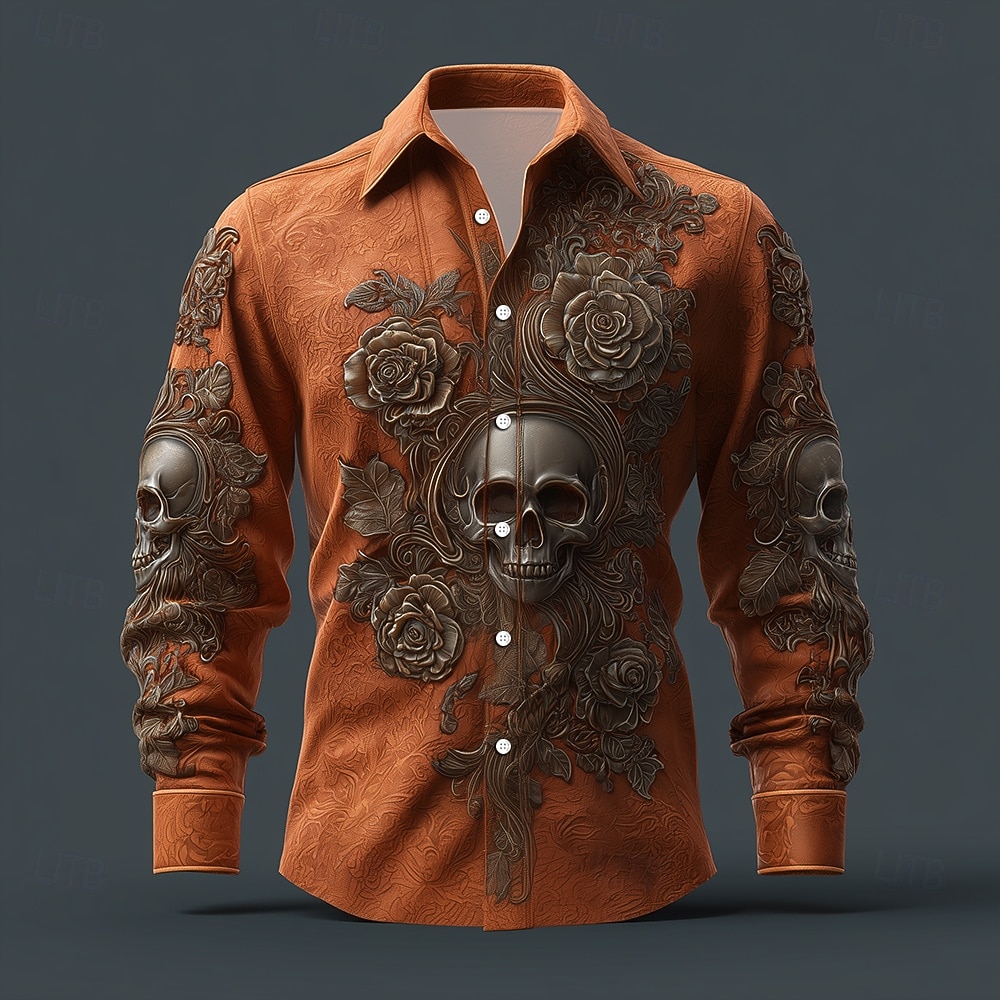 Per uomo Teschio Stampa Floreale Giorno dei Morti Camicia Camicia con Bottoni Manica Lunga Vintage Retrò Stile gotico oscuro All'aperto Ferie Primavera Autunno Collo ripiegato Stampa 3D camicie con del 2026 a $27.99 –P1