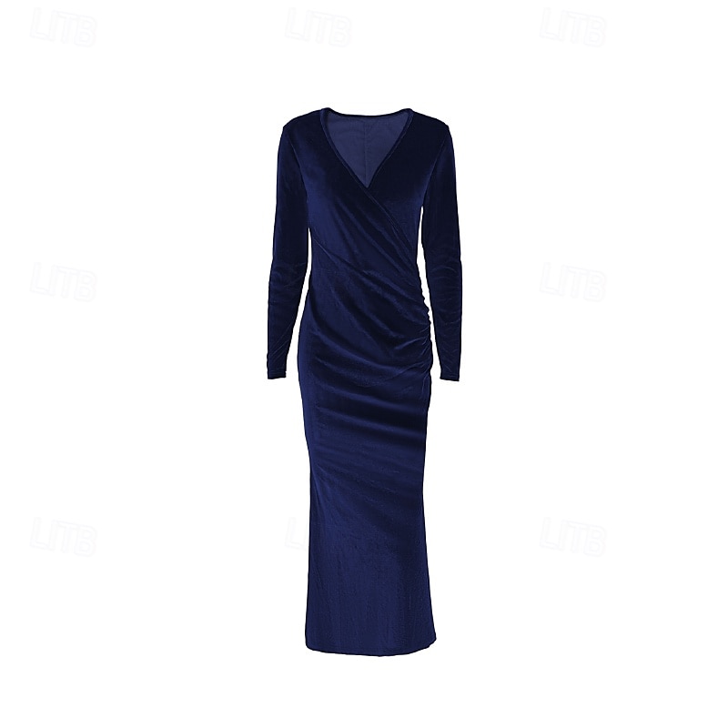 Damen Langes Kleid Maxikleid Samtkleid Abschlussballkleid Partykleid Elegant Modern Party Abendgesellschaft Date Normale Passform Hahnentrittmuster Einfach Langarm V Ausschnitt Schwarz Wein Blau 2025 - $27.99 –P6