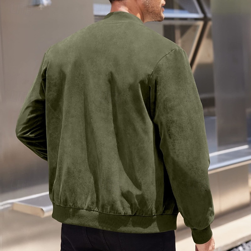 Herren Imitat-Lederjacke Freizeitjacke Urlaub Täglich Warm Tasche Herbst Winter Einfach Mode Klassisch Stehkragen Regulär Schwarz Marineblau Meeresblau Braun Armeegrün Jacken 2025 - $27.99 –P5